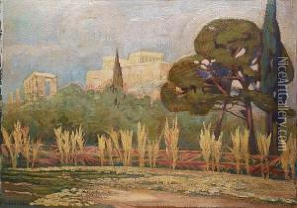 View Of The Acropolis Oil Painting - Konstantinos Maleas