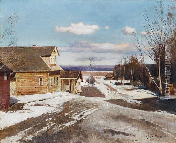 Thaw In The Village Oil Painting - Andrei Nikolaevich Shilder
