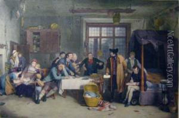 After Sir David Wilkie Ra , 'distraining For Rent', Handcoloured Engraving, 51cm X 66cm, Framed Oil Painting - Abraham Raimbach