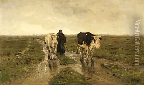 Changing Pasture ca 1880s Oil Painting - Anton Mauve