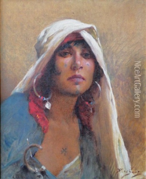 Portrait De La Femme De L'artiste En Bedouine Oil Painting - Emile Auguste Pinchart