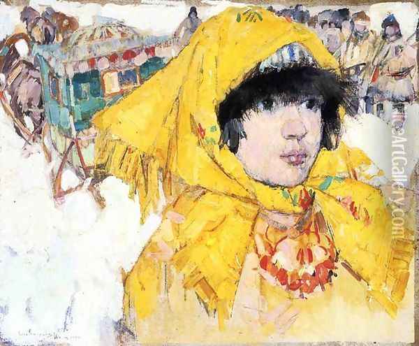 Siberian Girl in Yellow Oil Painting - Leon Gaspard
