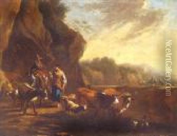 Paesaggio Con Pastori Ed Armenti Oil Painting - Nicolaes Berchem