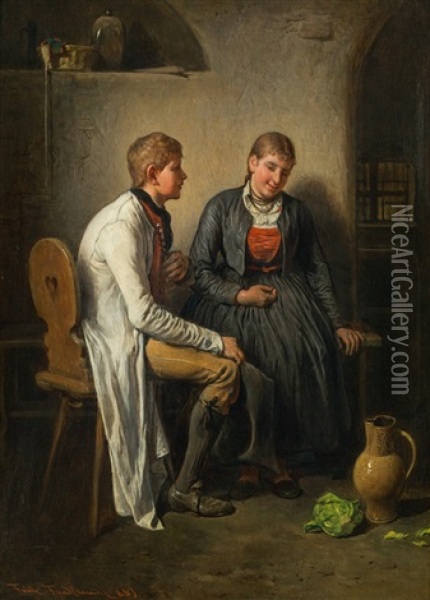 Young Couple Oil Painting - Friedrich Ritter von Malheim Friedlaender