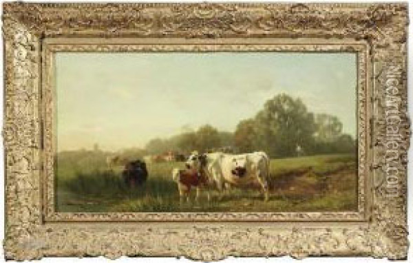 Summery Pasture With A Drove Oil Painting - Carl Roux