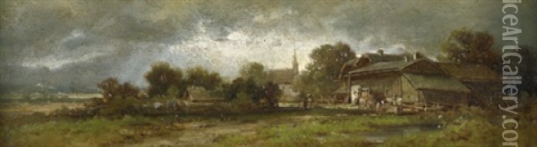 Gewitterstimmung Uber Einem Bayrischen Dorf Oil Painting - Wilhelm Friedrich Frey