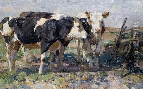 Cows In A Field Oil Painting - Heinrich Johann Von Zugel