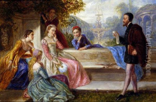 Marie Stuart And The Poet Ronsard Oil Painting - M. Bouvier