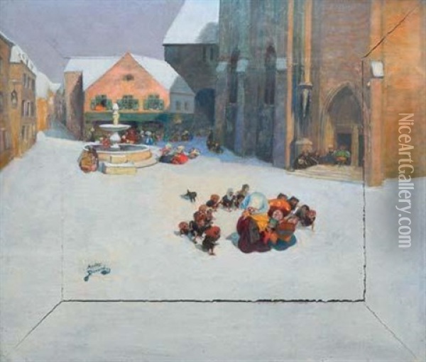 Mages Et Lutins Sur La Place De L'eglise Oil Painting - Andre Devambez