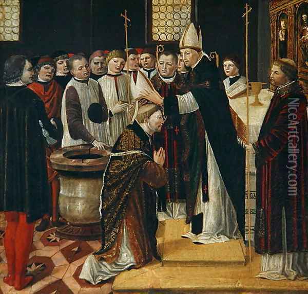 Ordination of St. Augustine Oil Painting - Ambrogio Borgognone