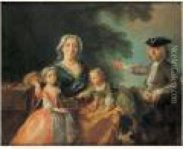 Portrait De Famille Sur Fond De Paysage Dit Portrait De La Famille Saint Martin Oil Painting - Nicolas Lancret