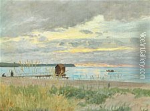 Morning Sunlight At Hornbaek Beach Oil Painting - Carl Ludvig Thilson Locher