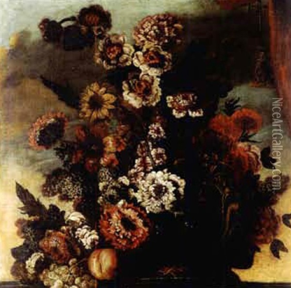 Vasque De Fleurs Sur Un Entablement Oil Painting - Pierre Nicolas Huilliot
