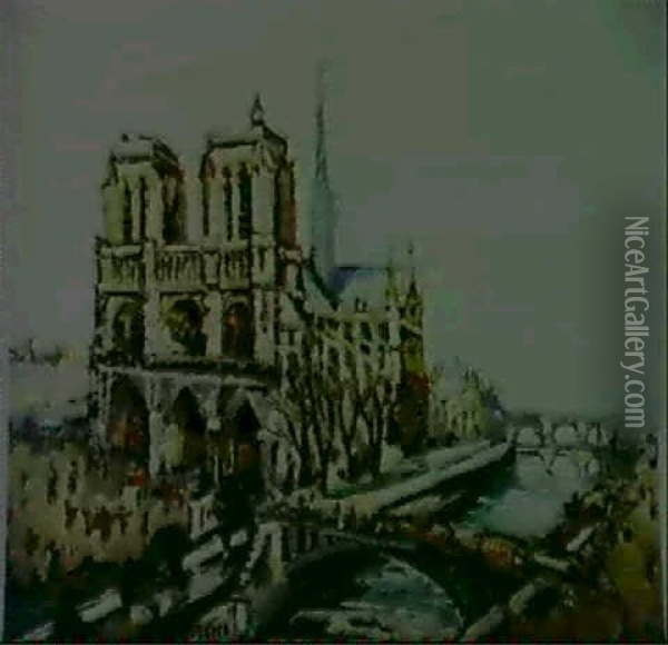 Notre Dame Et Les Quais A Paris Oil Painting - Pierre Dumont
