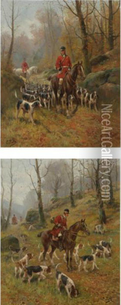 The Hunt: Casting Out And Finding The Scent (a Pair) Oil Painting - Eugene Petit
