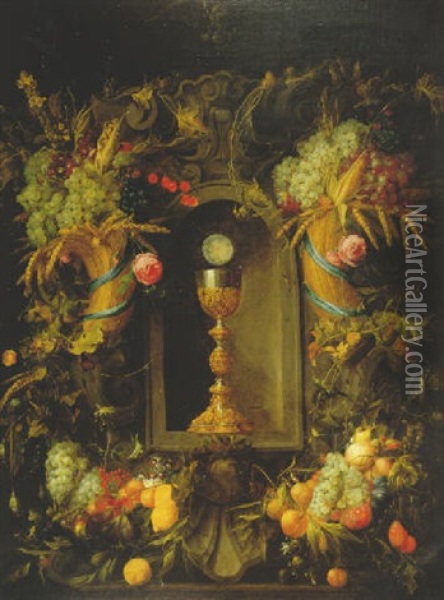 Eucaristia En Corona De Frutos Oil Painting - Jan Davidsz De Heem