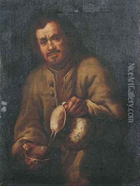 A man pouring wine into a drinking bowl Oil Painting - Bernhard Keil