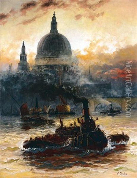 The Thames At Blackfriars Oil Painting - Edward Henry Eugene Fletcher