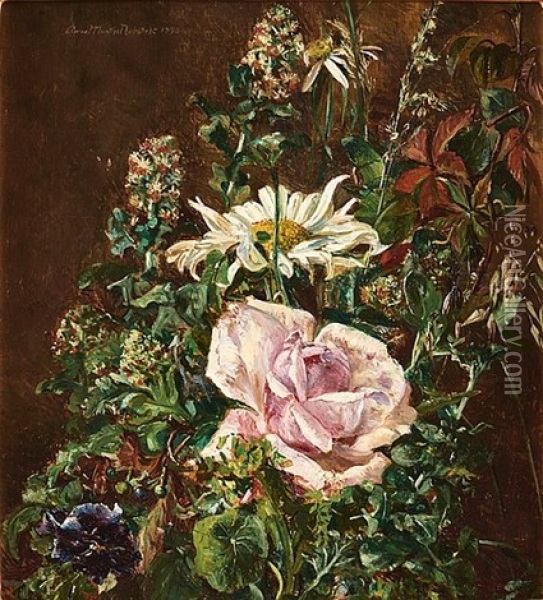 Stillife With A Rose And A Daisy Oil Painting - Anna Katarina Munthe-Norstedt
