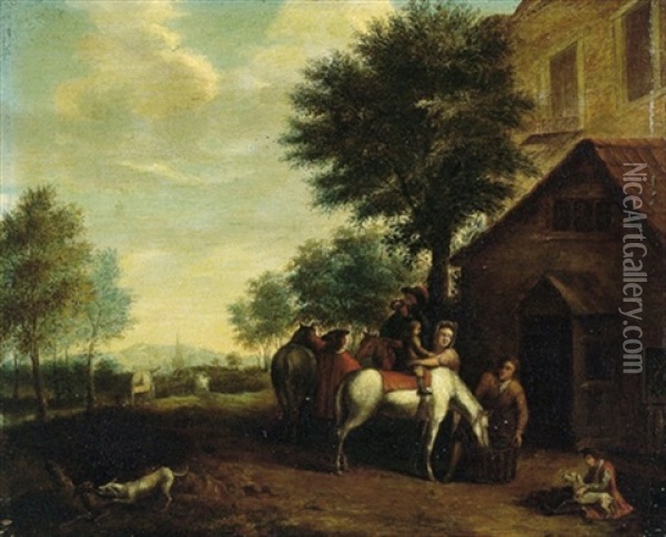 Rastende Reiter Vor Einem Wirtshaus Oil Painting - Barend Gael