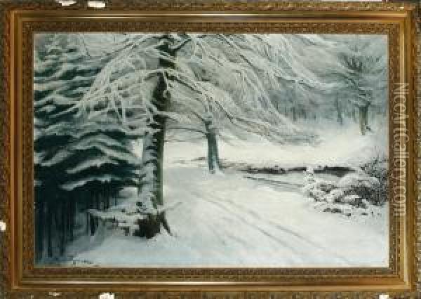 A Danish Winter Landscape Oil Painting - Hans Agersnap