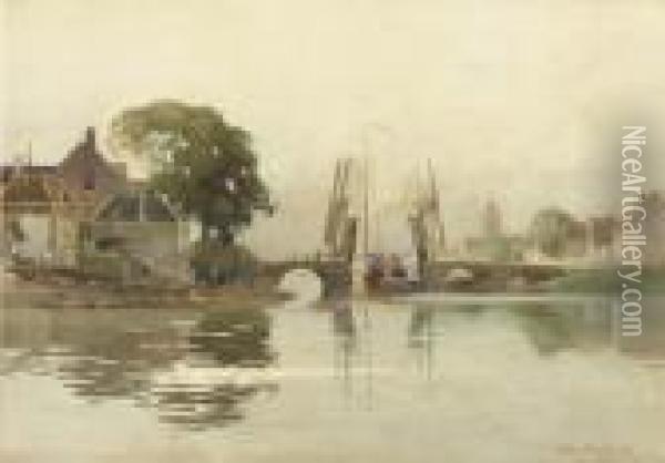 A View On A Draw-bridge Oil Painting - Johannes Christiaan Karel Klinkenberg
