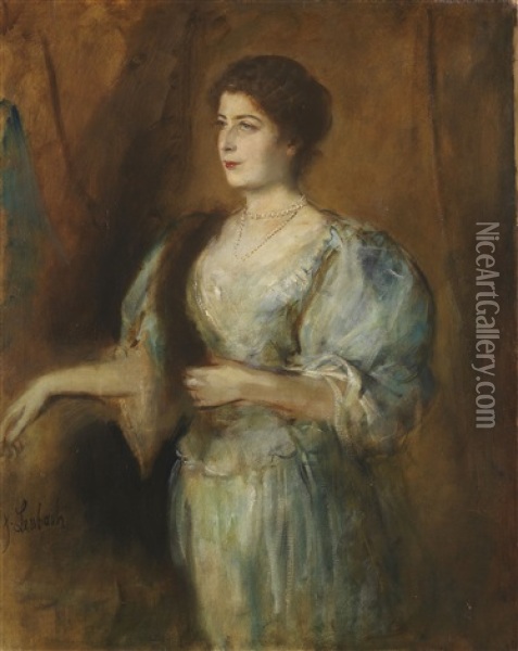 Portrat Einer Dame Mit Perlenkette Und Pelzstola Oil Painting - Franz Seraph von Lenbach