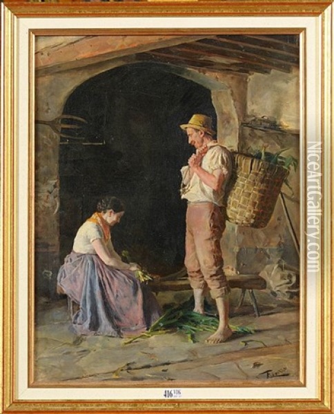 Paysans Au Travail Oil Painting - Giacomo Favretto