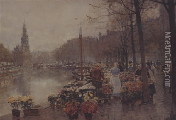 Der Bloemenmarkt Am Singel In Amsterdam An Einem Herbsttag Oil Painting - Hans Herrmann