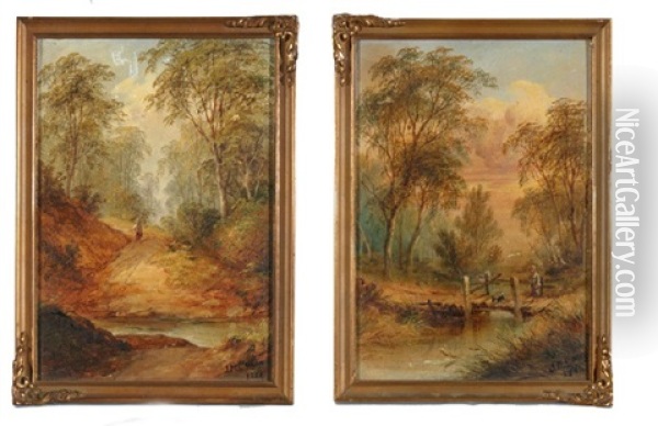 Landscape With Figures (+ Another; Pair) Oil Painting - James Howe Carse