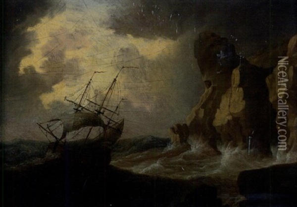 Navire Sur Une Mer Agitee Pres D'une Cote Rocheuse Oil Painting - Bonaventura Peeters the Elder