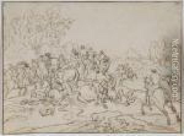 Combat De Cavaliers Oil Painting - Jan von Huchtenburgh