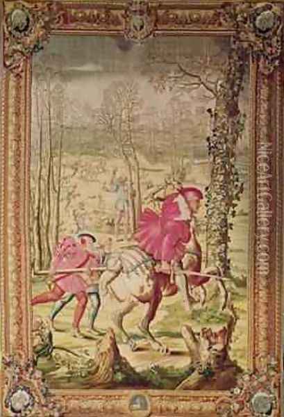 The Hunts of Maximilian Sagittarius The Boar Hunt Oil Painting - Orley, Bernard van