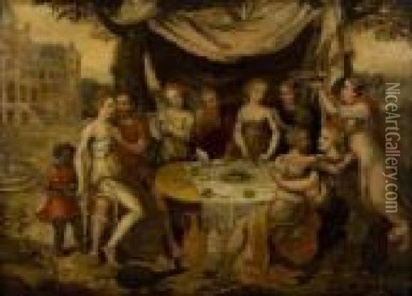 A Lovers' Feast Oil Painting - Frans I Vriendt (Frans Floris)
