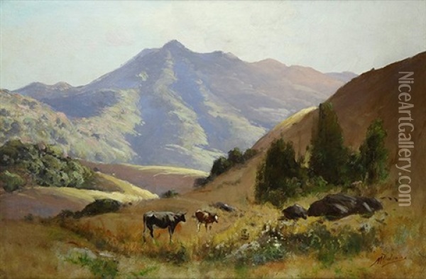 Pastoral With Mt. Tamalpais In The Distance Oil Painting - Manuel Valencia