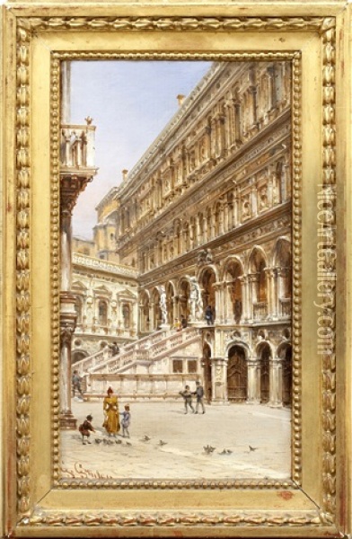 L'escalier Des Geants A Venise Oil Painting - Giovanni Grubas