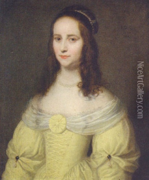 Portrait Of A Young Lady (mademoiselle De Goie?) In A Yellow Dress Oil Painting - Jacob Oost the Elder