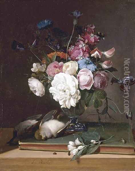Still-Life of Flowers in a Glass Vase 1790-95 Oil Painting - Louis Leopold Boilly