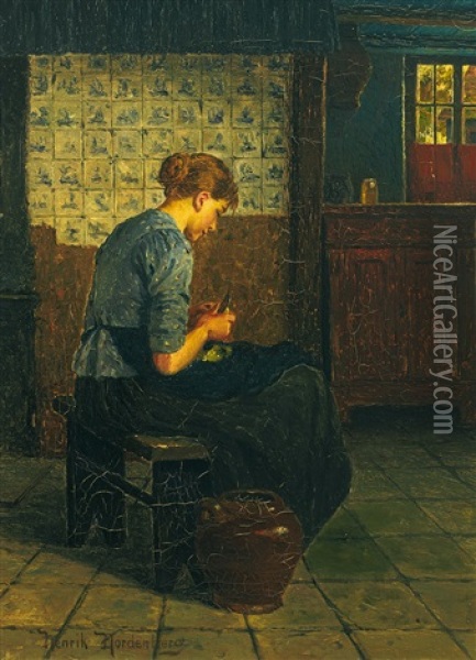 Sitzende Junge Frau In Hollandischer Kuche Oil Painting - Henrik Nordenberg