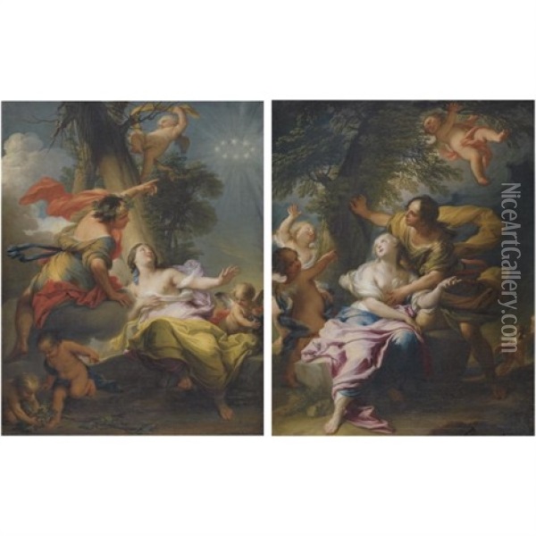 Bacchus And Ariadne (+ Angelica And Medoro; Pair) Oil Painting - Andrea Casali