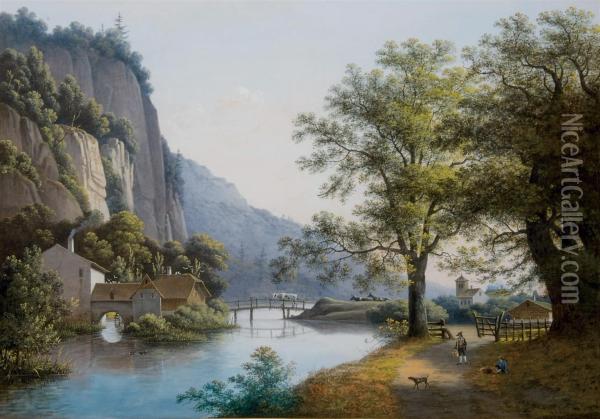 Un Paysage Fluvial Avec Des Falaises Oil Painting - Henri Knip