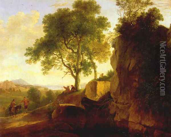 Landscape with Tall Rocks 1643 Oil Painting - Herman Van Swanevelt