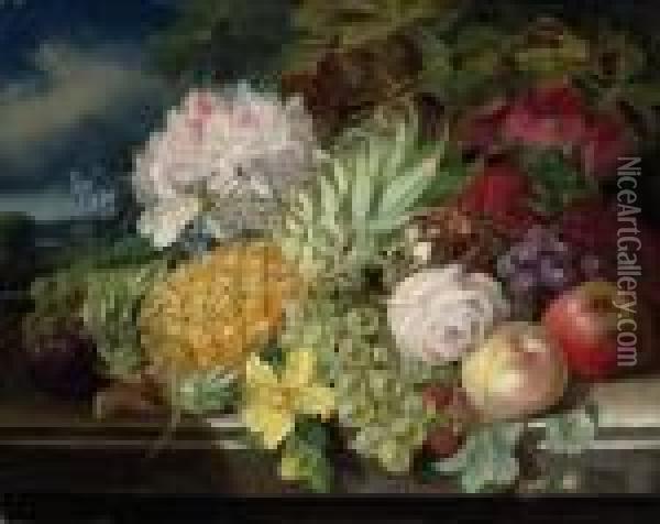 Still Life With Fruit And Flowers Oil Painting - John Wainwright