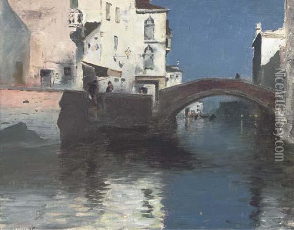 A Venetian Backwater At Dusk Oil Painting - Wilhelm von Gegerfelt