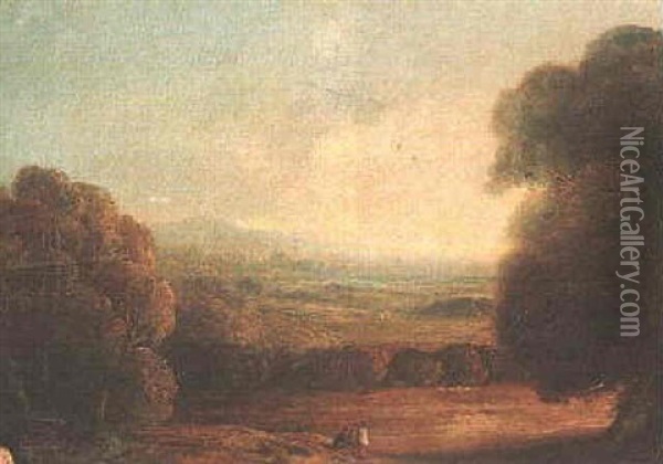 Mountainous Landscape With Figures In The Foreground Oil Painting - Copley Fielding