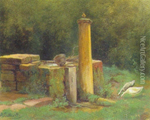Garten Mit Brunnen Und Gansen Oil Painting - Ascan Lutteroth