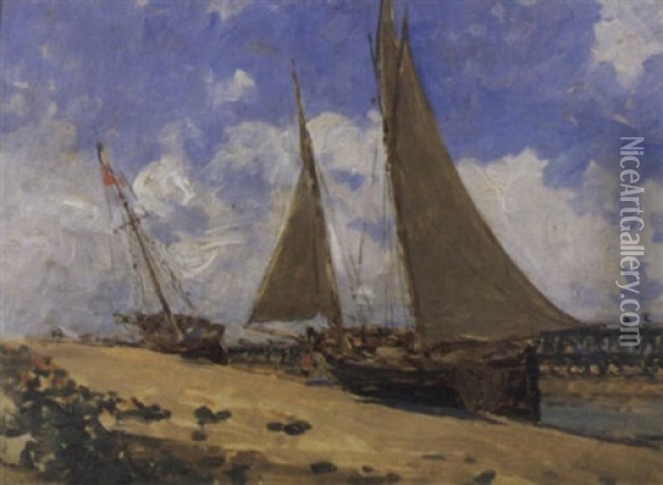 Fischerboot Am Strand Von Trouville Oil Painting - Victor Joseph Chavet