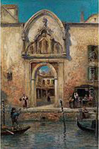 Gotisches Palasttor In Venedig Oil Painting - Frans Wilhelm Odelmark