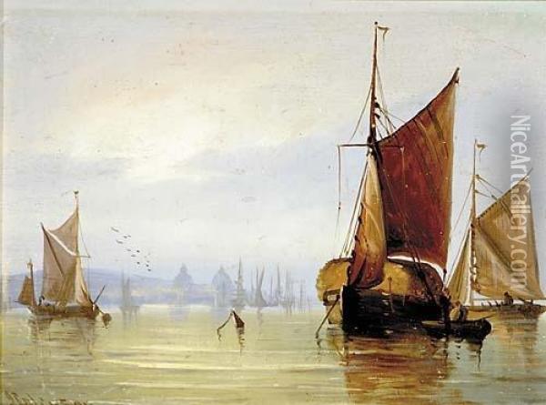 Harbor Scene Oil Painting - J. Calenson