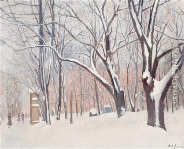 Old Church Park In Wintertime Oil Painting - Antti Faven